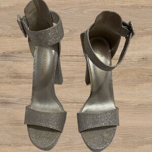 Dream Paris Silver Block Heel Sandals – Size 7.5